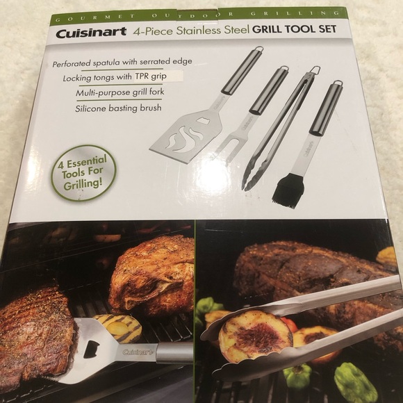 NEW Cuisinart 4-Piece Stainless Steel Grill Tool Set Gourmet Outdoor Grilling - Picture 2 of 11